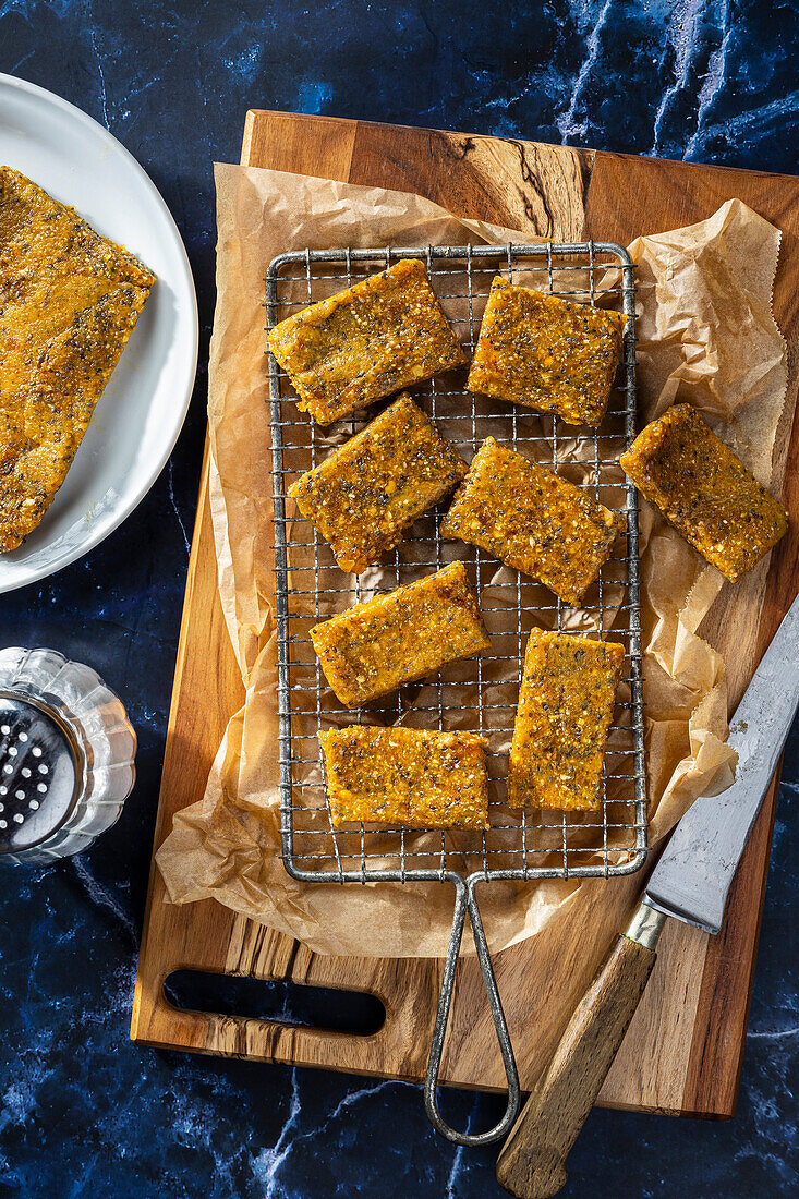 Energy bar with apricots, dates and chia seeds