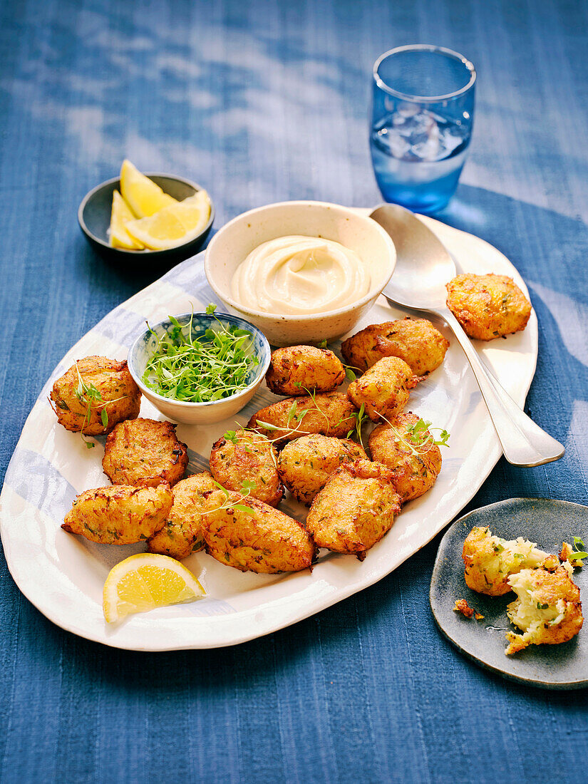 Stockfischbällchen mit Safran und Dip