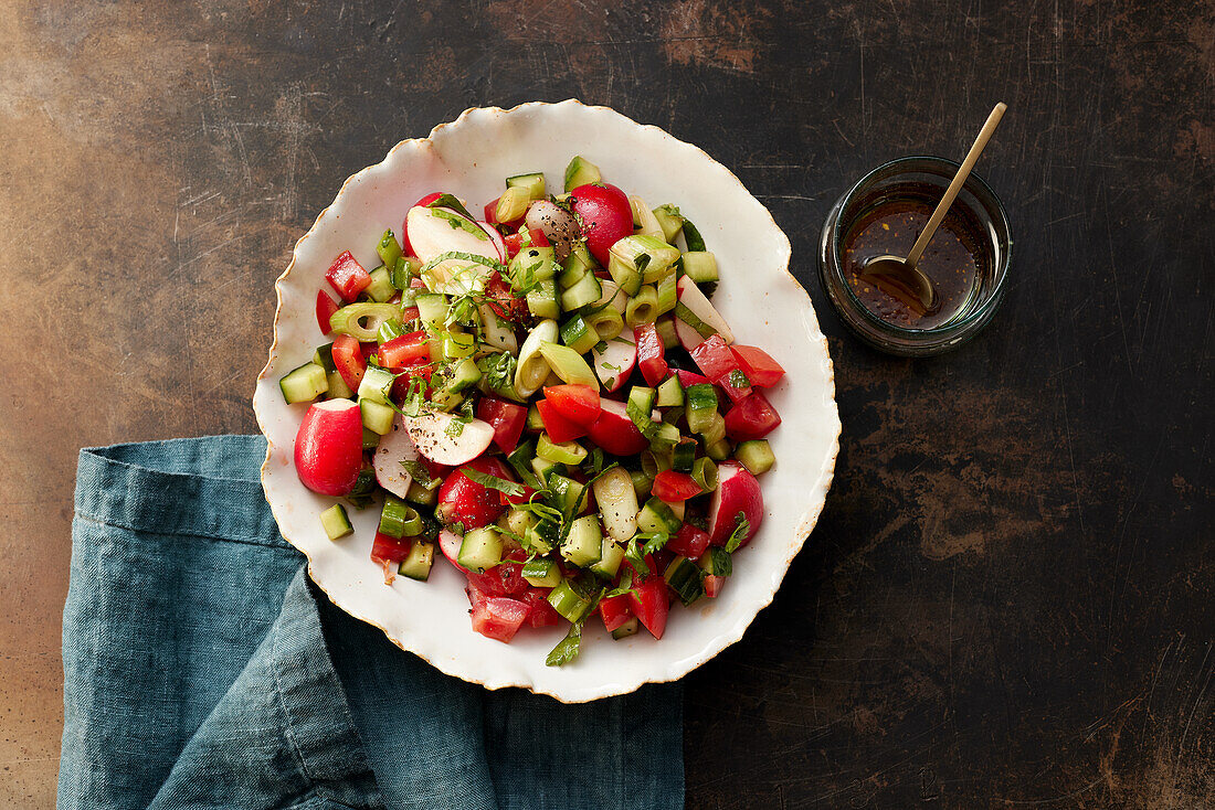 Persian Shiraz salad with cucumber and radish