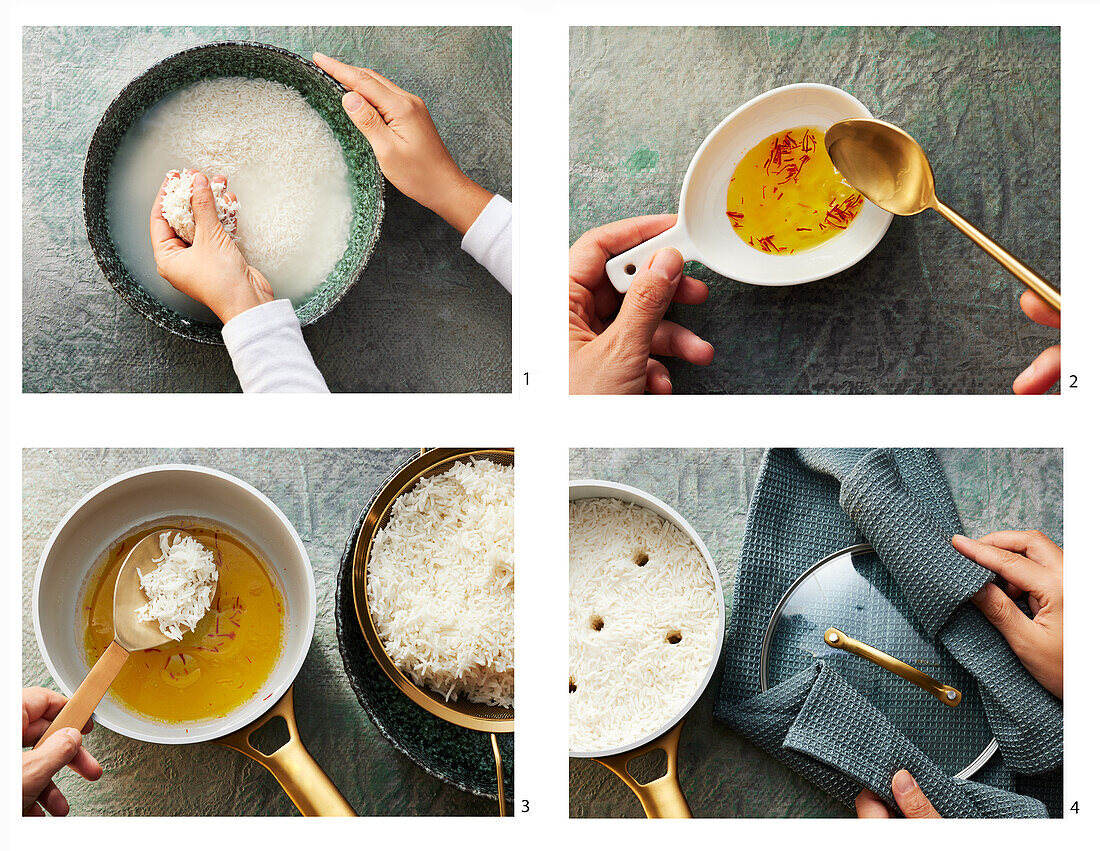 Preparing Persian saffron rice