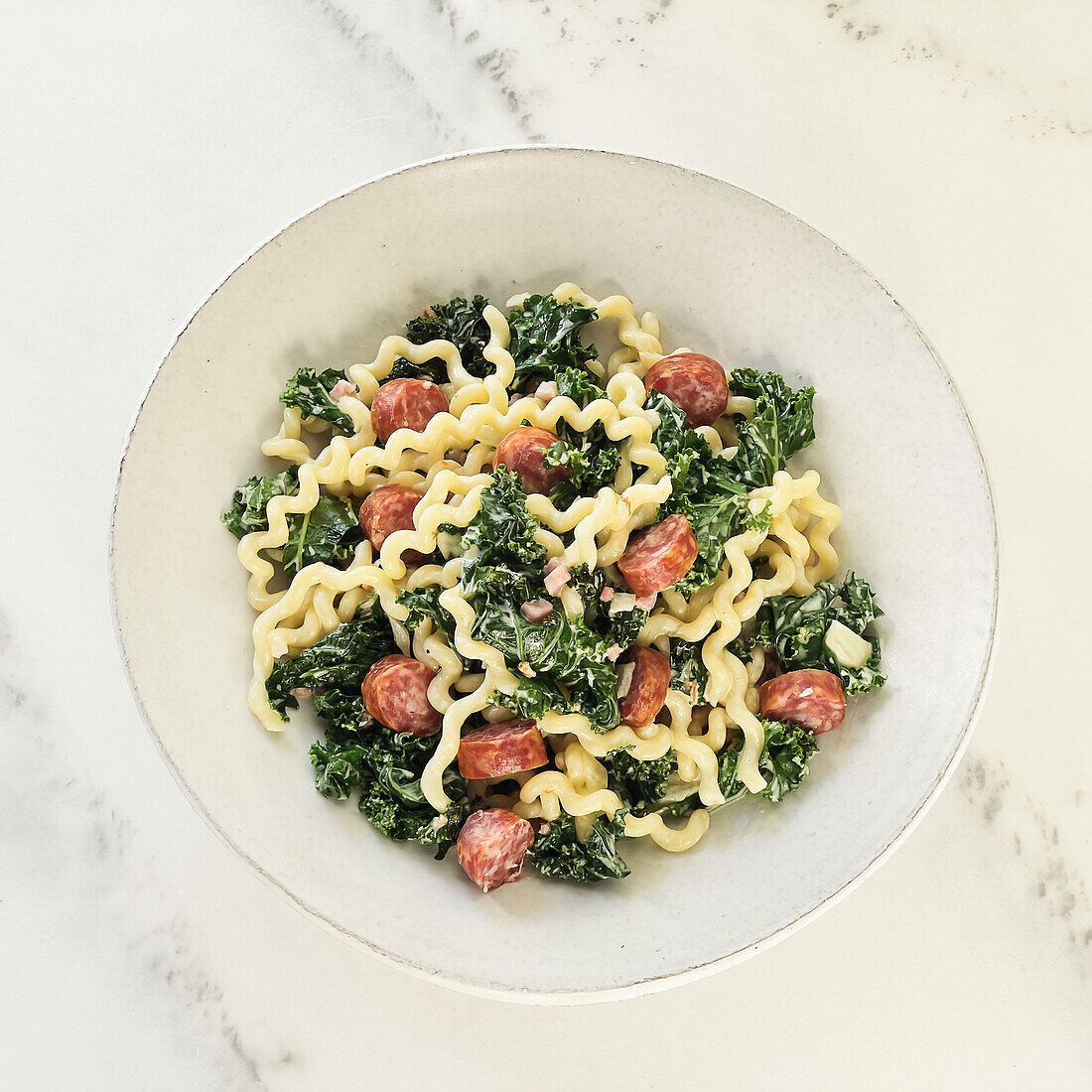 Pasta salad with kale and sausage