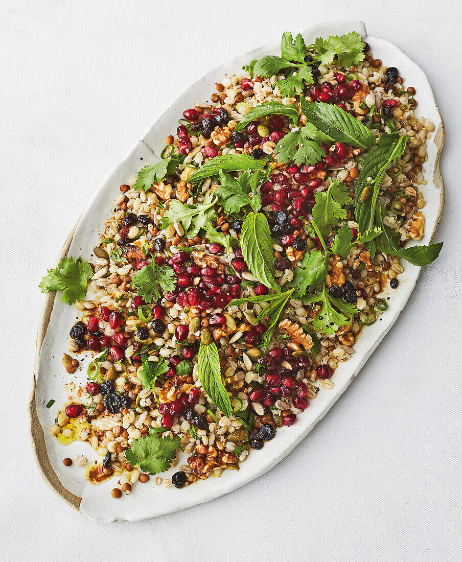 Grain salad with pomegranate and herbs