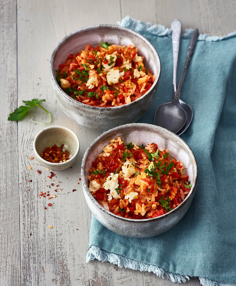 Paprika rice with feta