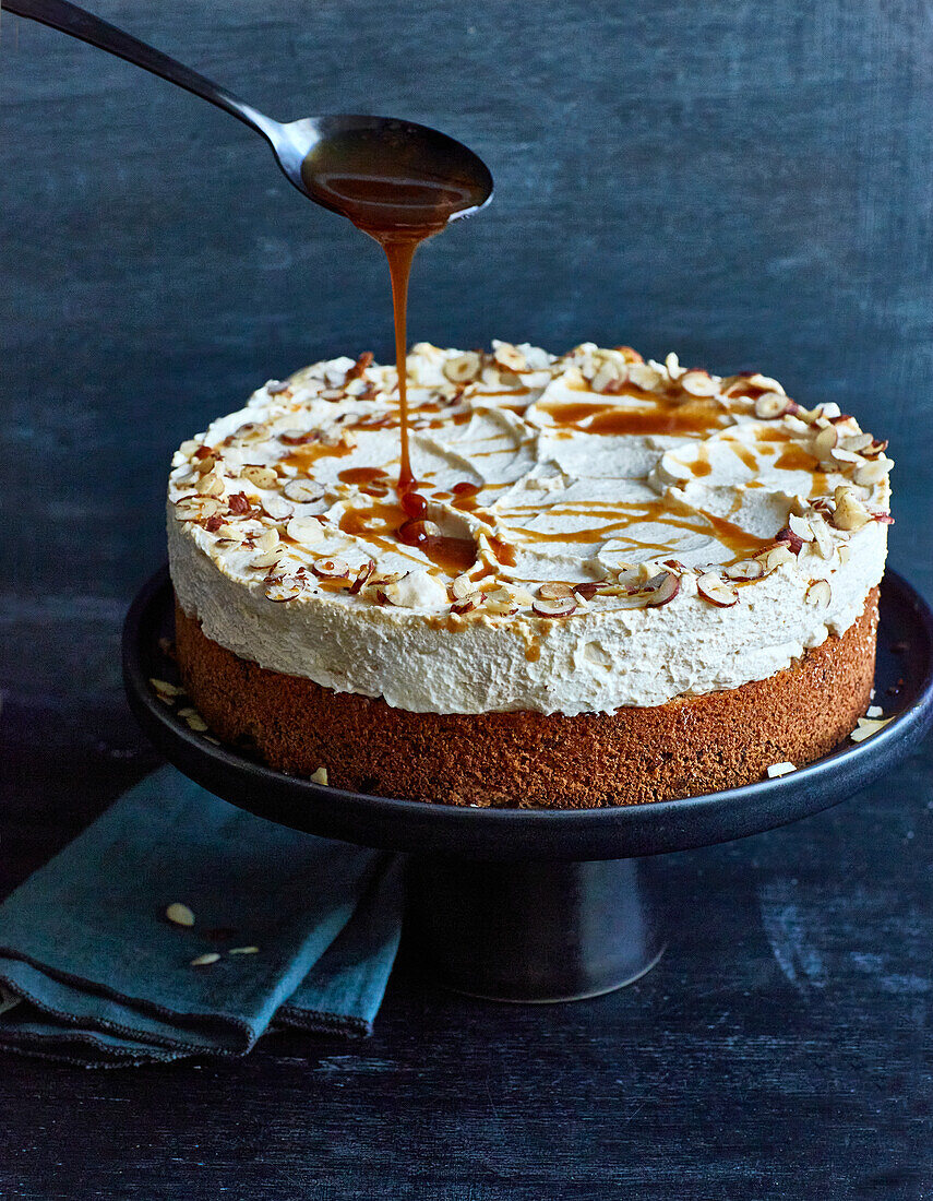 Cappuccino cake with caramel sauce