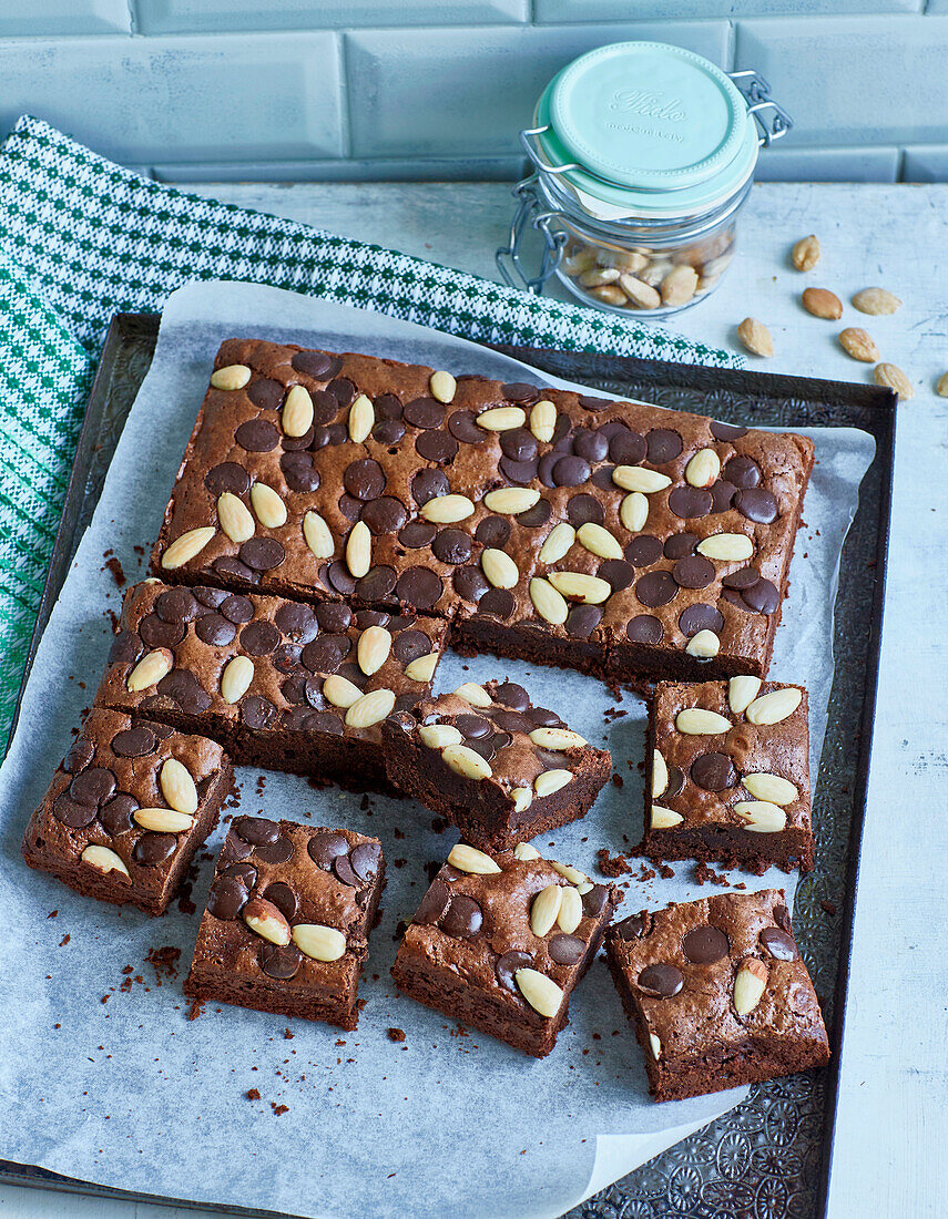 Brownies with chocolate chips and almonds