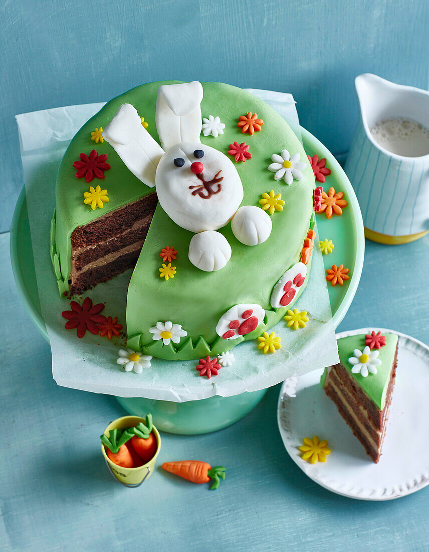 Easter bunny cake with fondant flowers