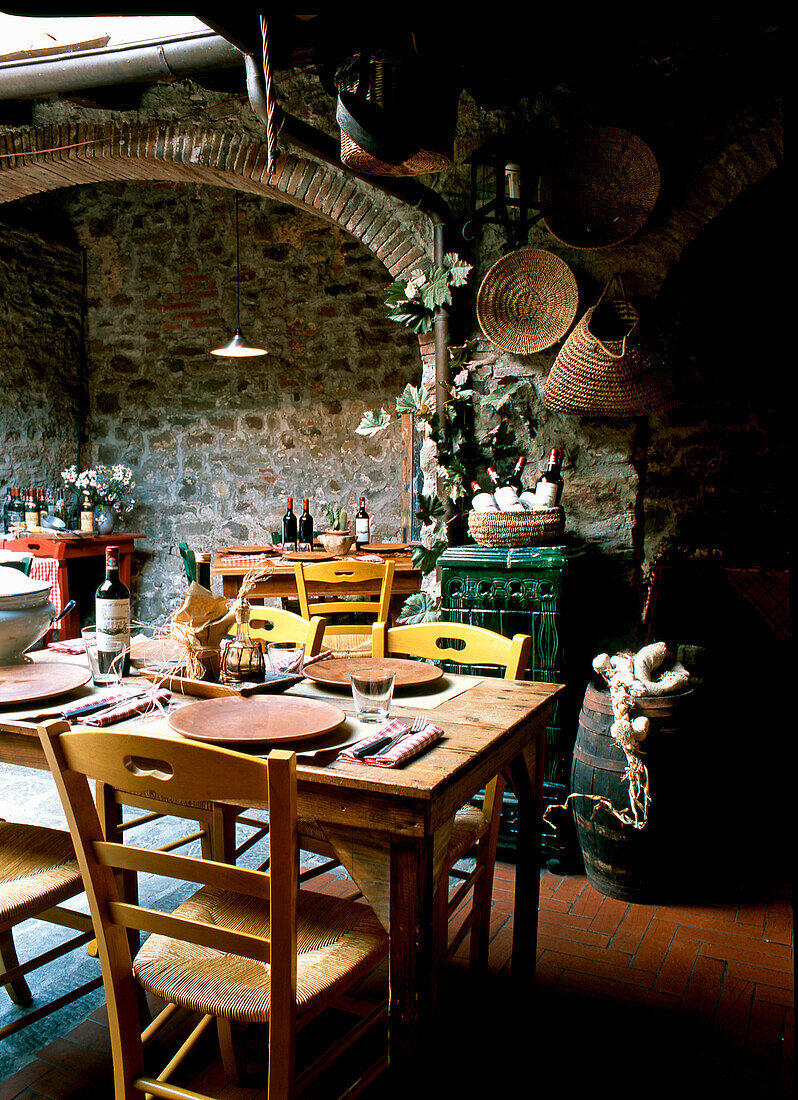 Table setting in a rustic Italian restaurant