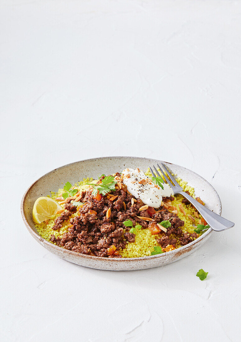 Turkish minced lamb with couscous and yoghurt