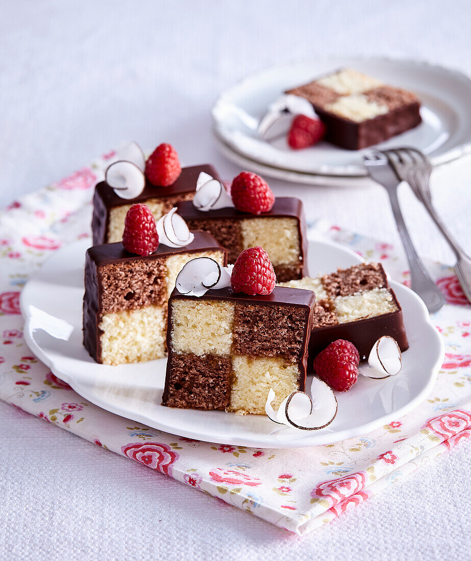 Coconut and cocoa chessboard cake