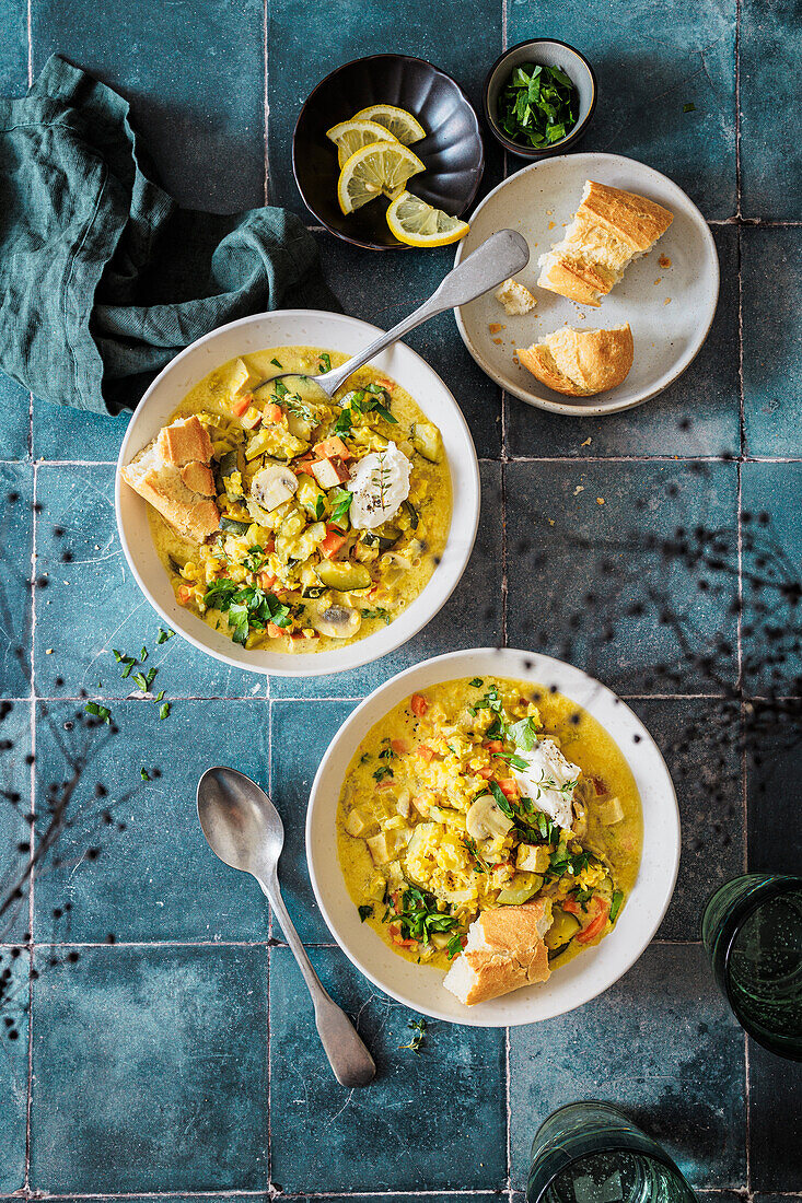 Yellow vegetable stew with bread