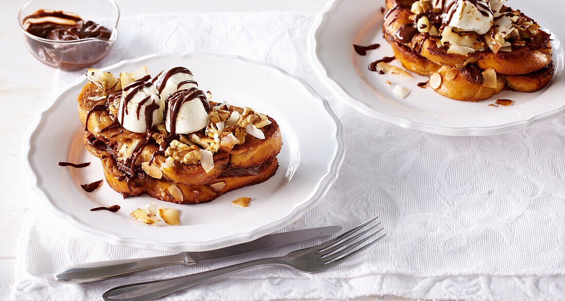 French toast with chocolate and honey nuts