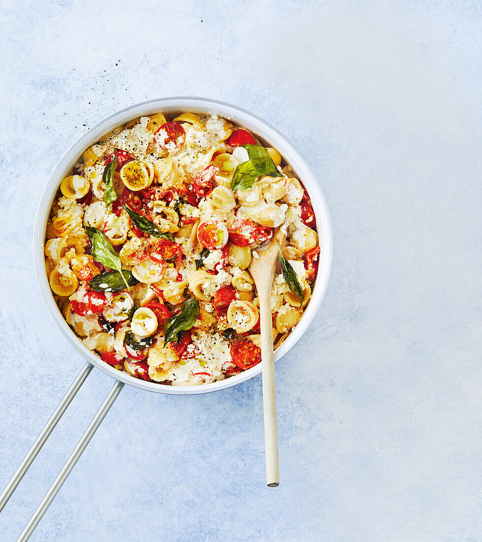 Oven-baked feta, chilli and tomato orecchiette