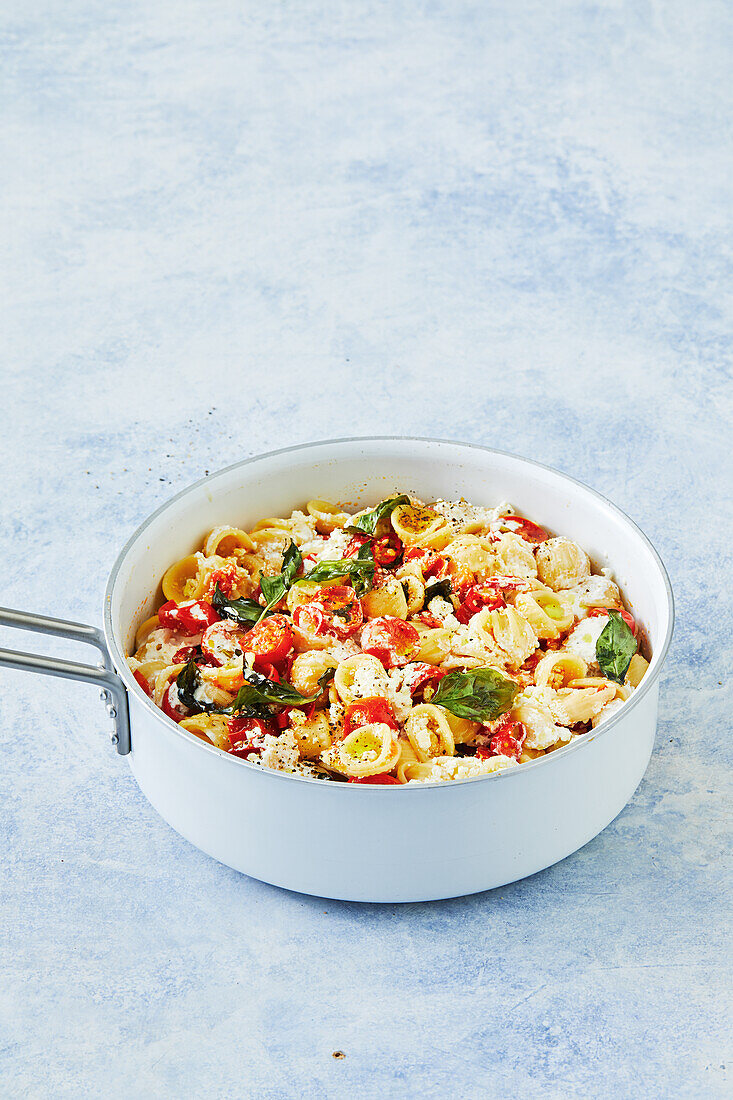 Oven-baked feta, chilli and tomato orecchiette