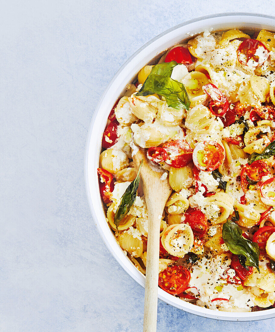 Oven-baked feta, chilli and tomato orecchiette