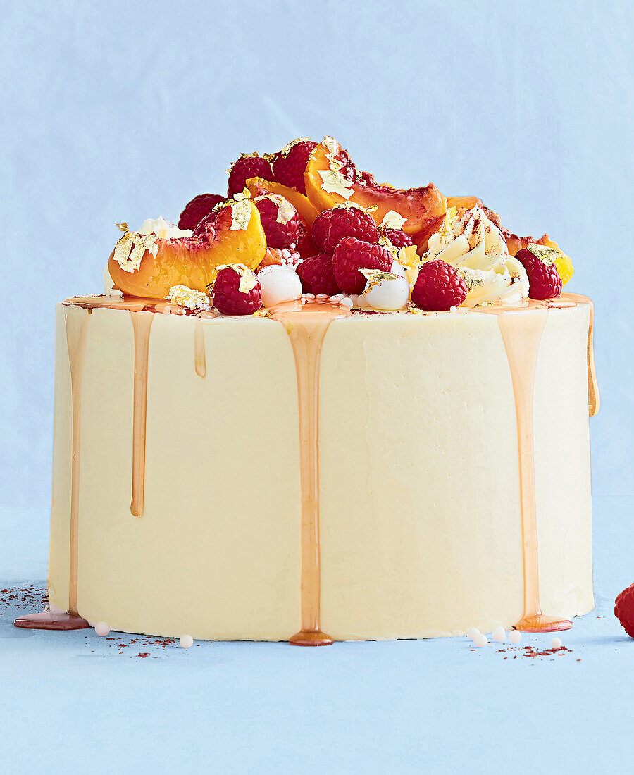 Peach and raspberry Bellini cake