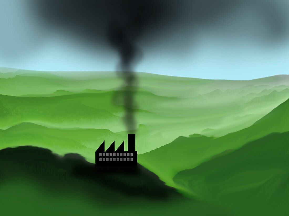 Polluting factory, illustration