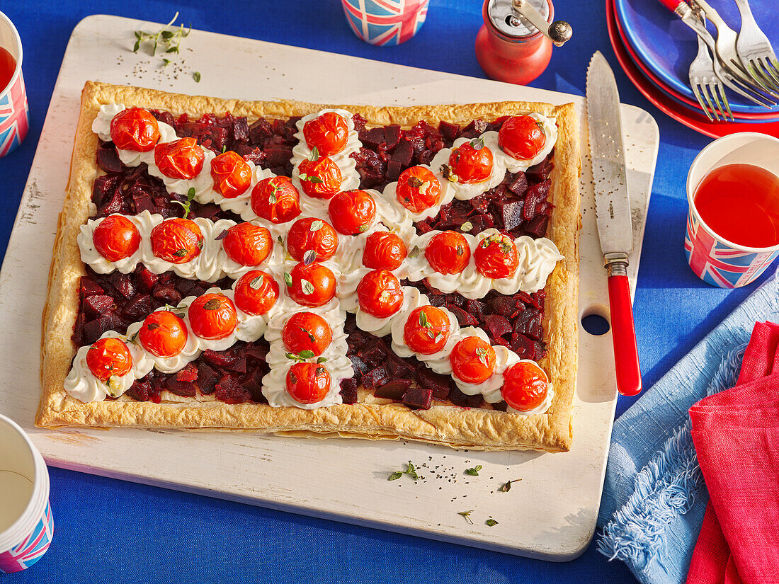 Vegetarische Tarte im Union-Jack-Design