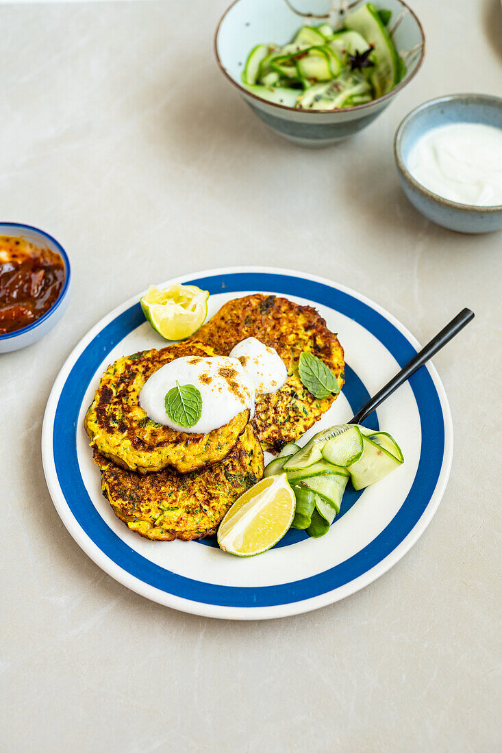 Indian zucchini fritters with garam masala and turmeric