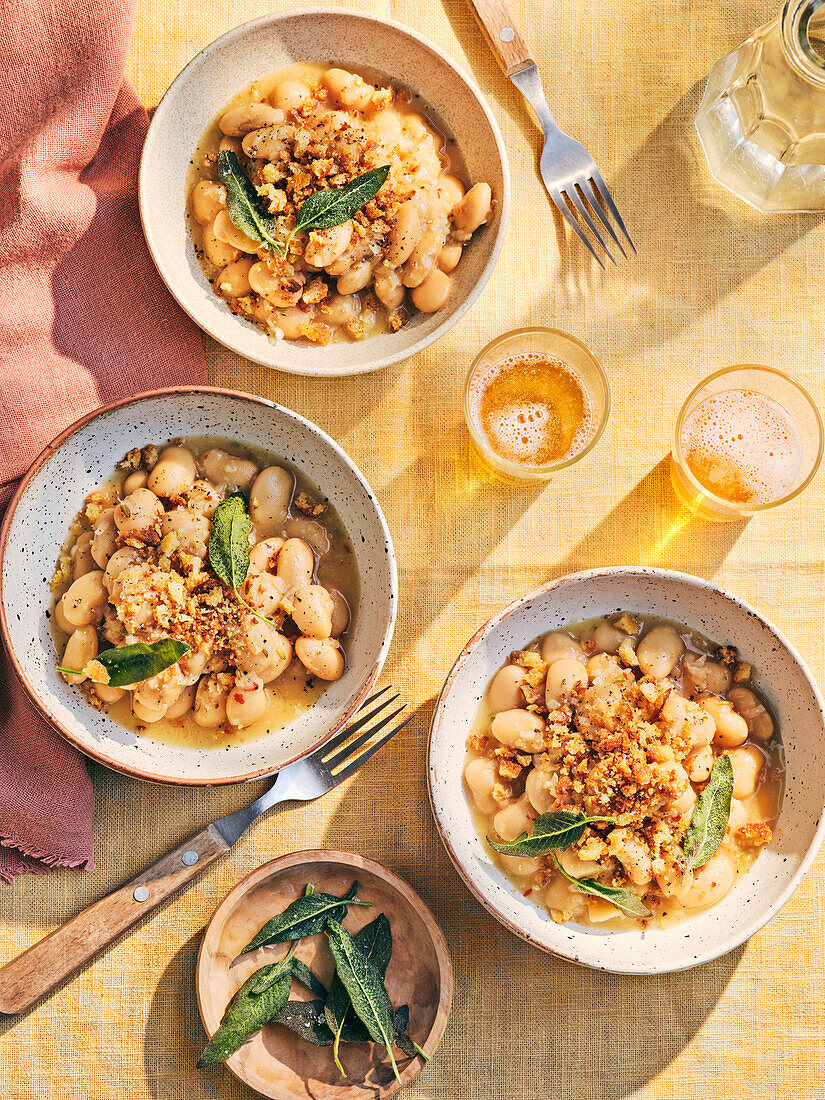 Butter bean stew with crispy sage and sourdough crumbs