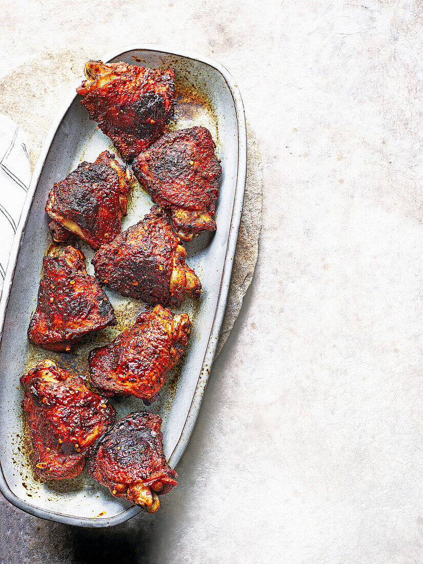 Grilled BBQ chicken thighs