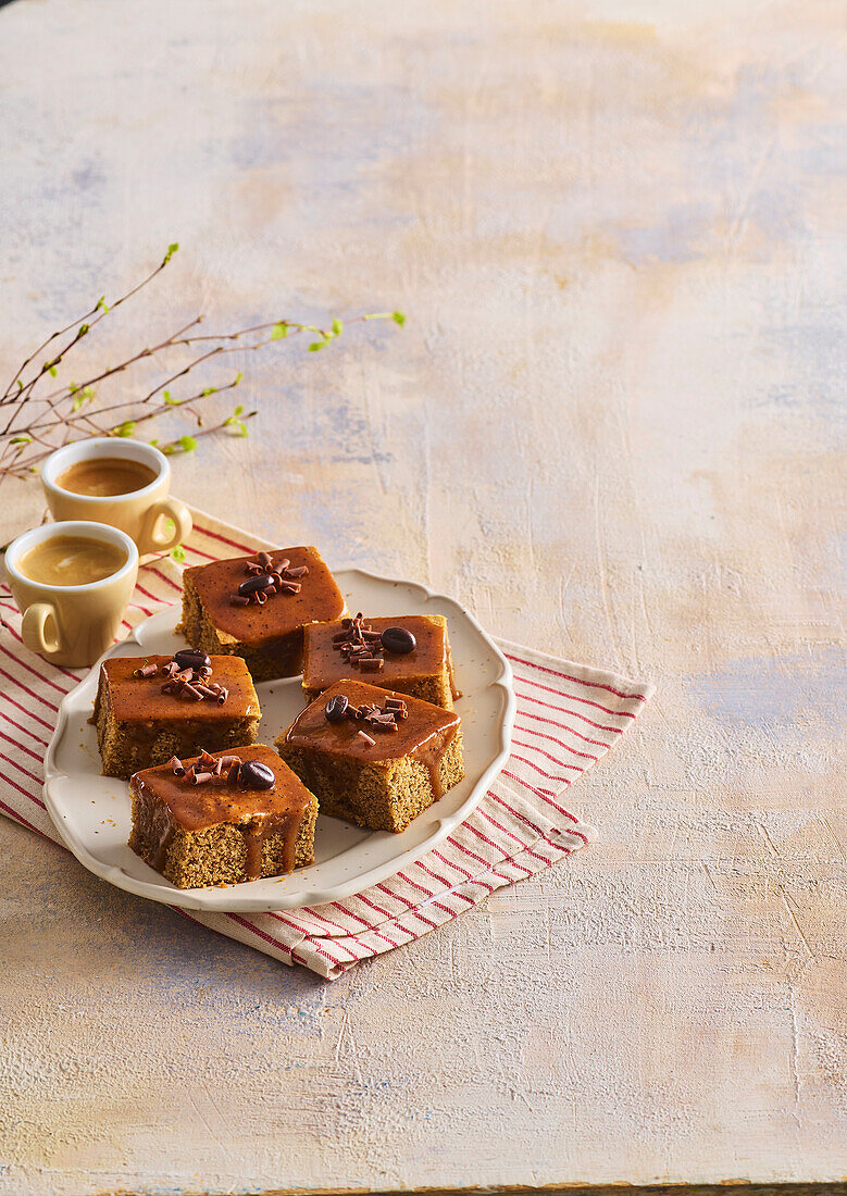 Coffee rum cake with chocolate icing