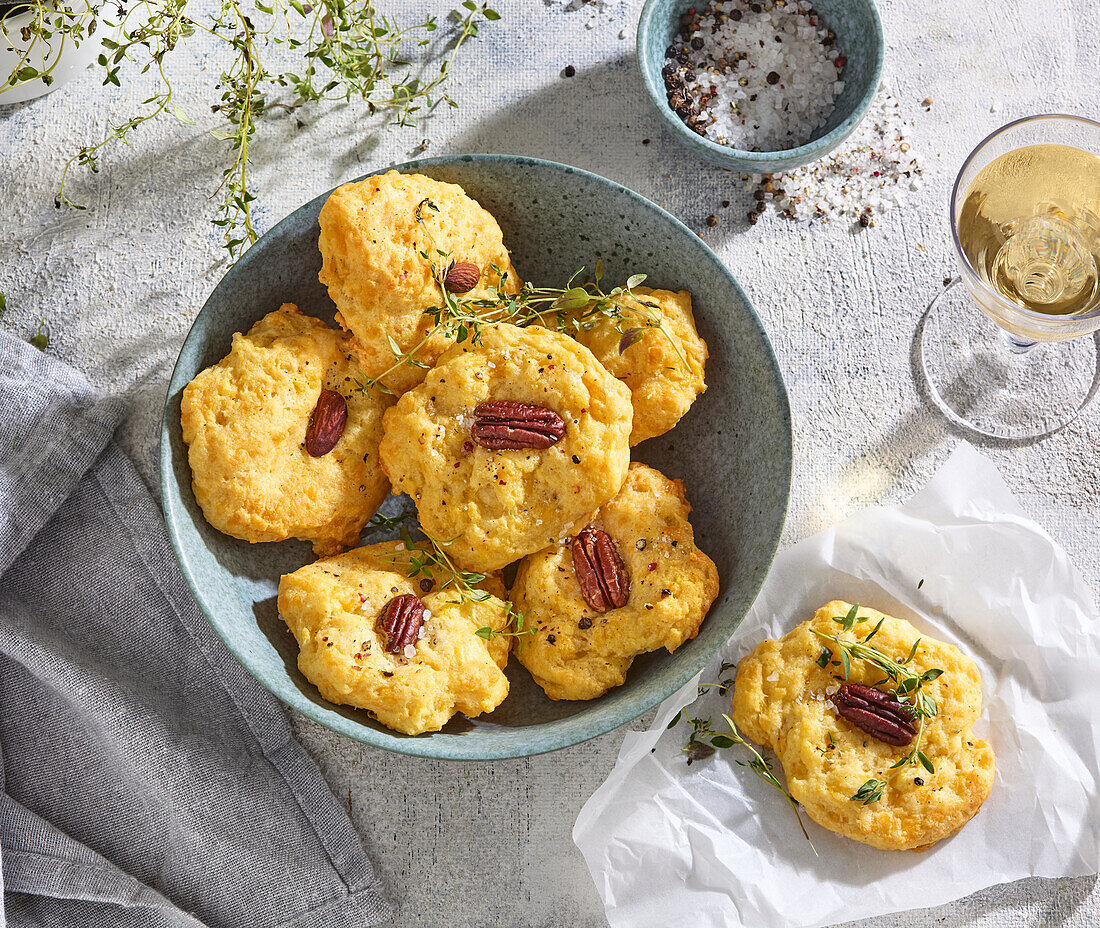 Cheddar-Kekse mit Pekannüssen und Thymian