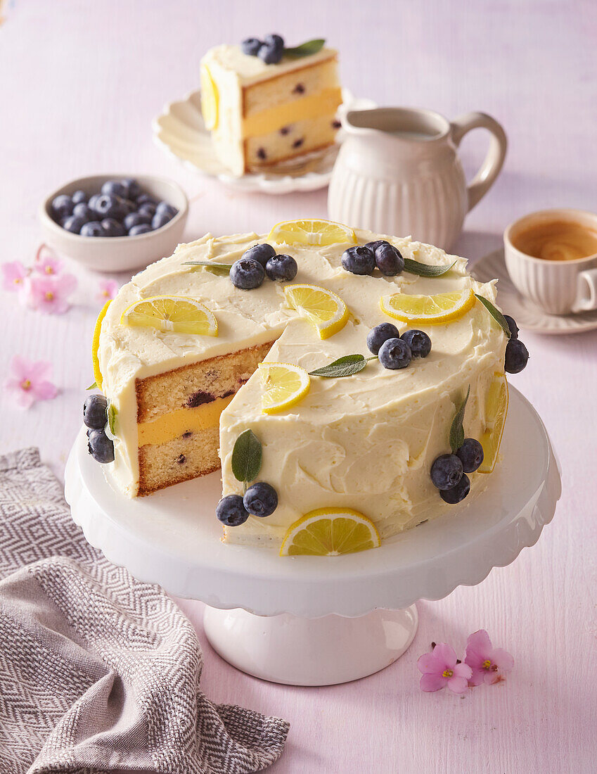 Lemon cake with blueberries