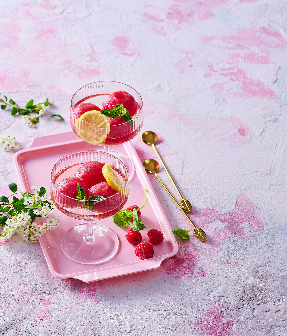 Prosecco with raspberry sorbet