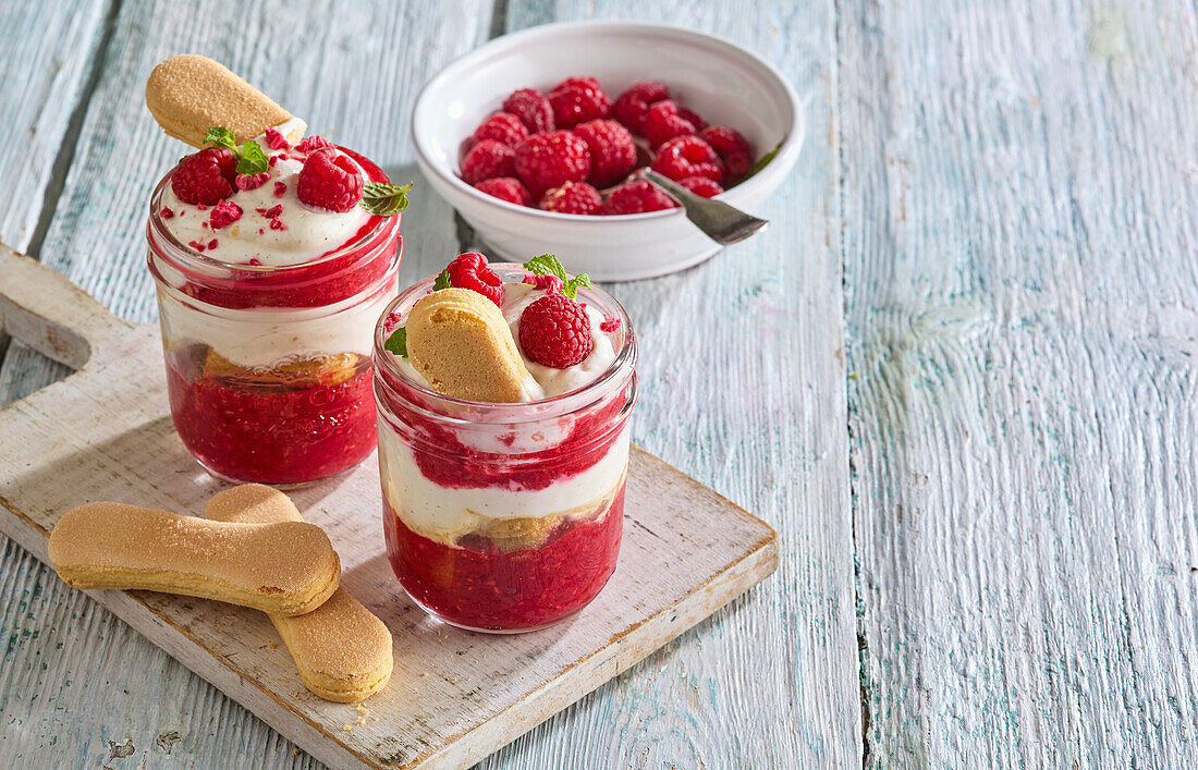 Raspberry tiramisu in a glass