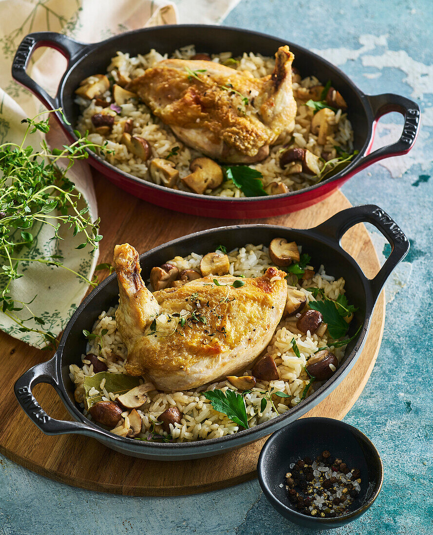 Chicken breast on mushroom risotto