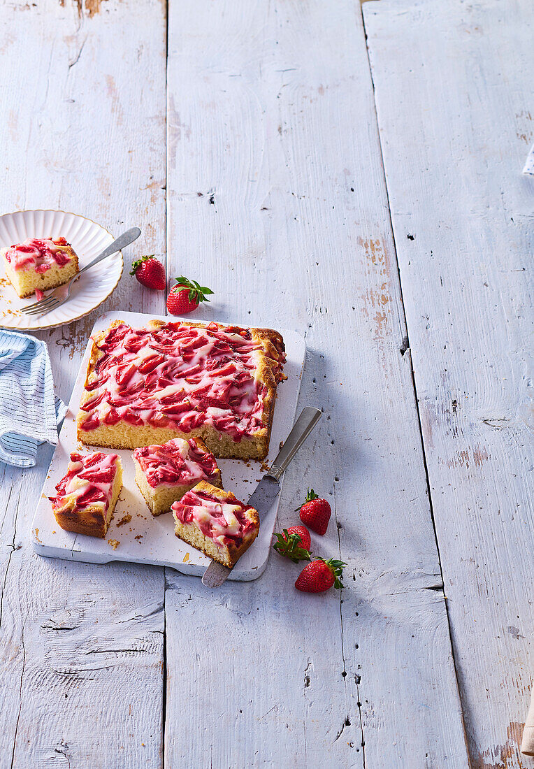 Strawberry and sour cream sheet cake