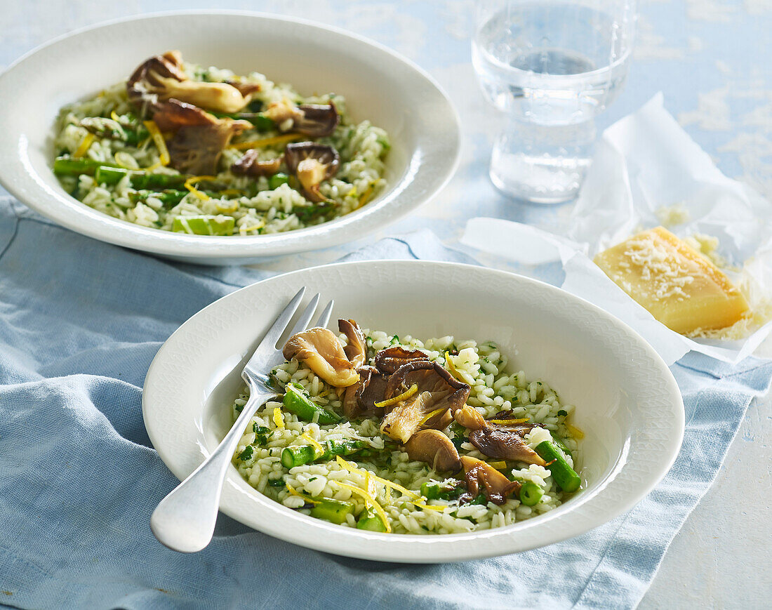 Lemon and asparagus risotto with oyster mushrooms