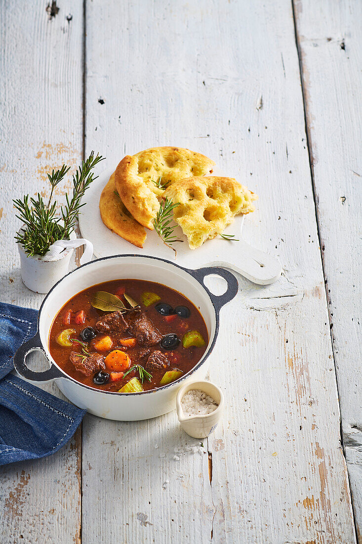 Tuscan beef stew with vegetables and olives