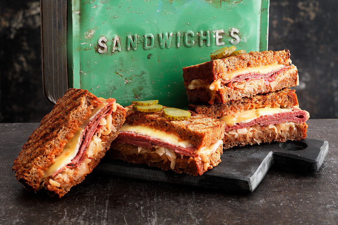 Grilled pastrami sandwich with sauerkraut