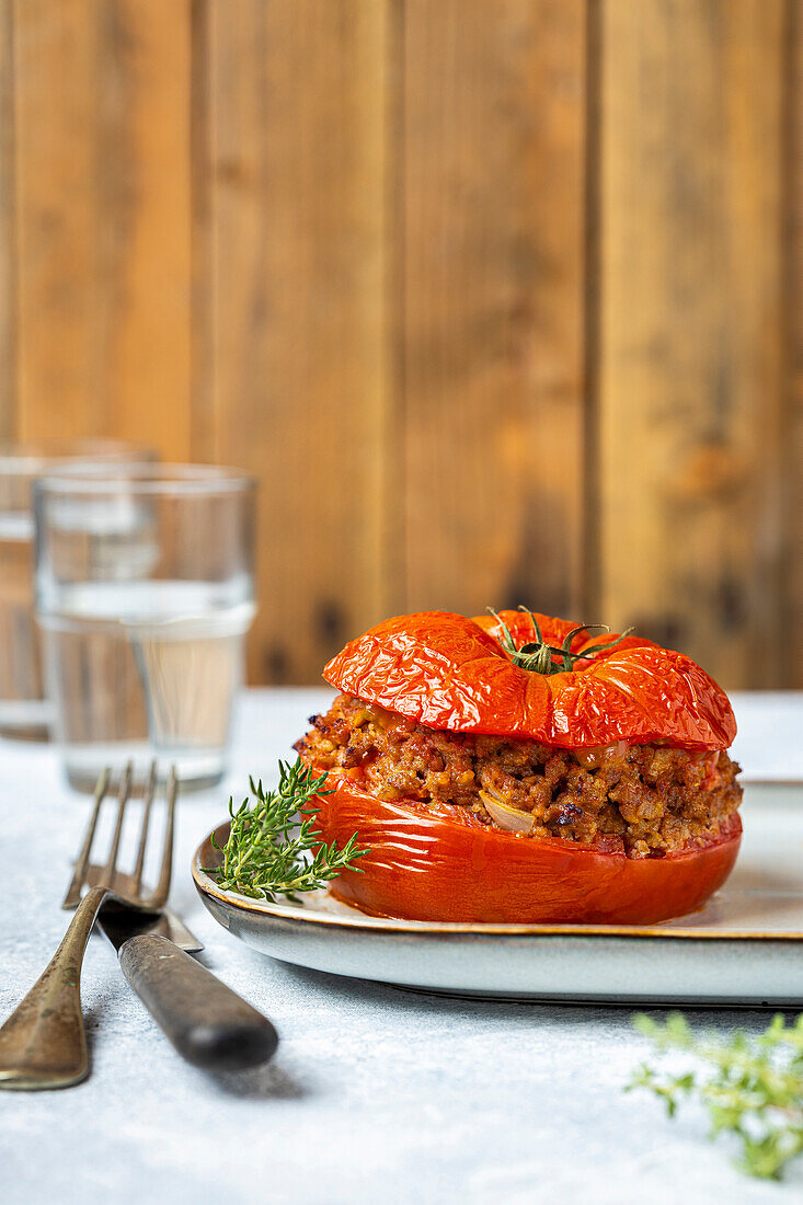 Tomate mit Hackfleischfüllung