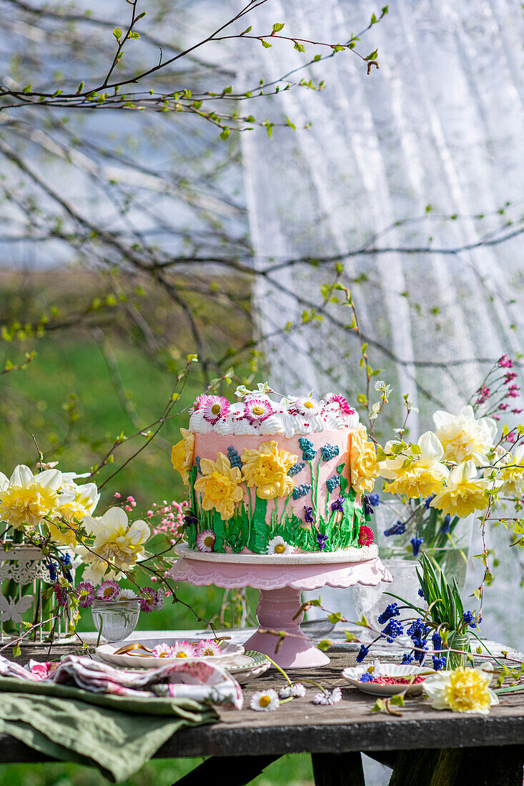 Floral buttercream cake for Easter