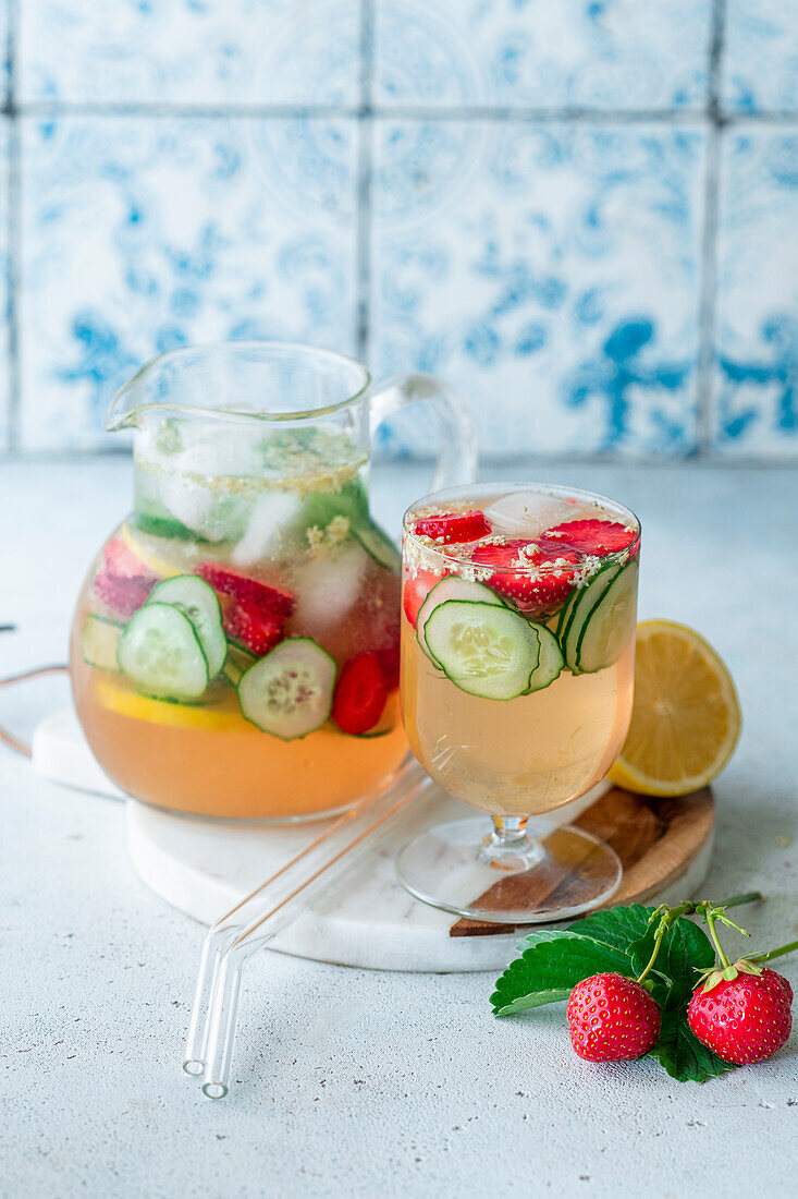 Elderflower strawberry cucumber lemonade