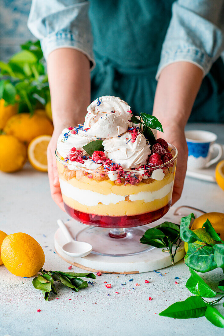 Lemon raspberry trifle