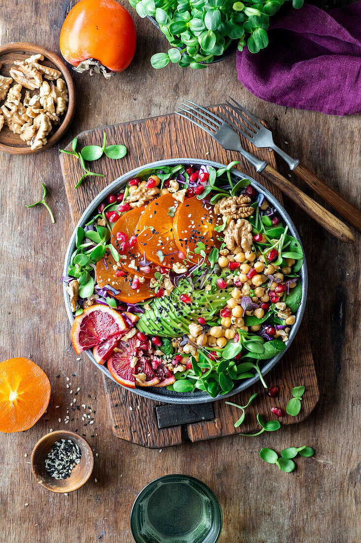 Blood orange watercress salad with chickpeas and persimmon