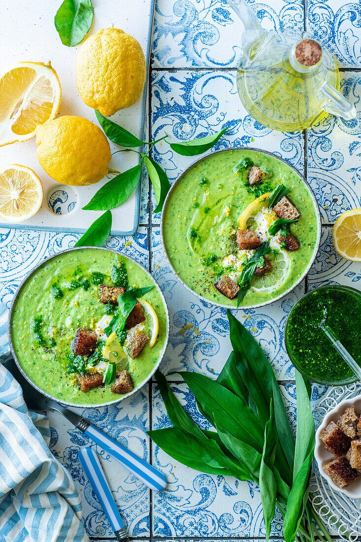 Wild garlic lemon soup