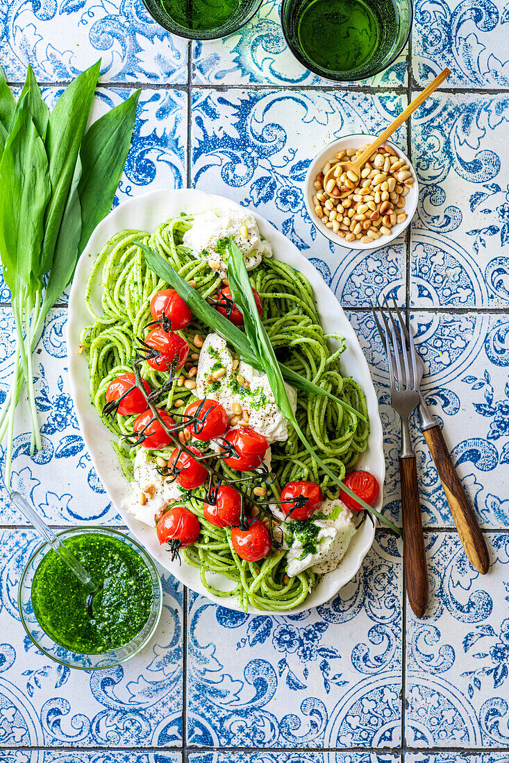 Pasta with wild garlic pesto