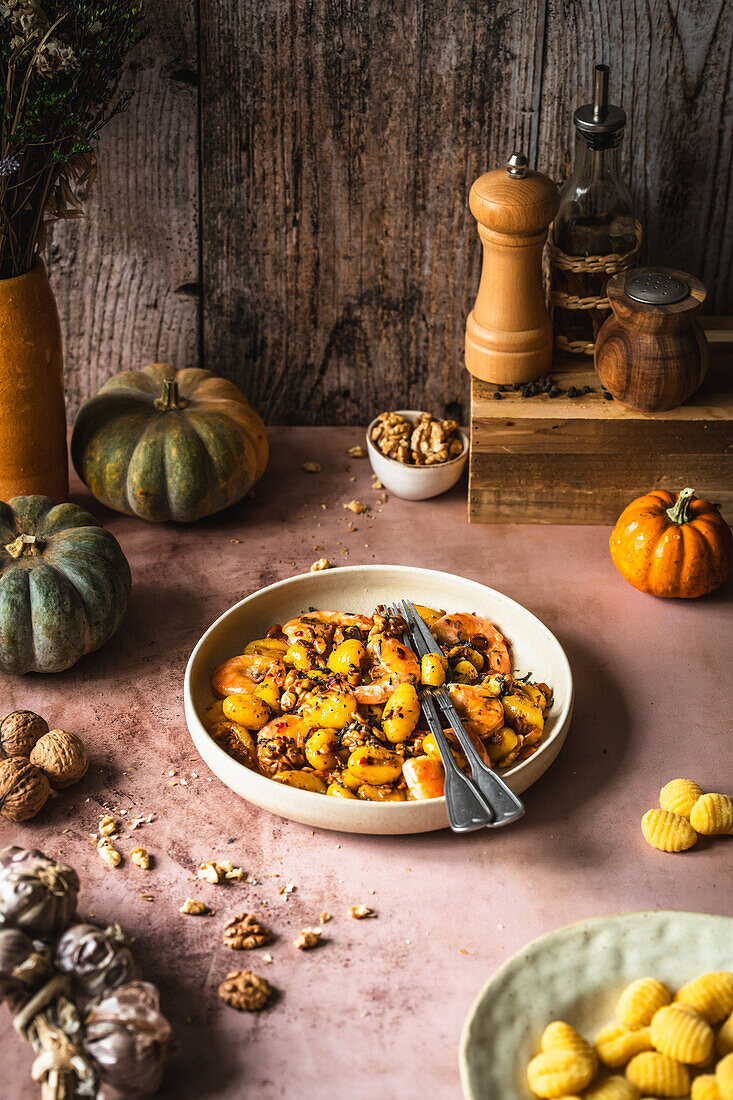 Pumpkin gnocchi with walnuts