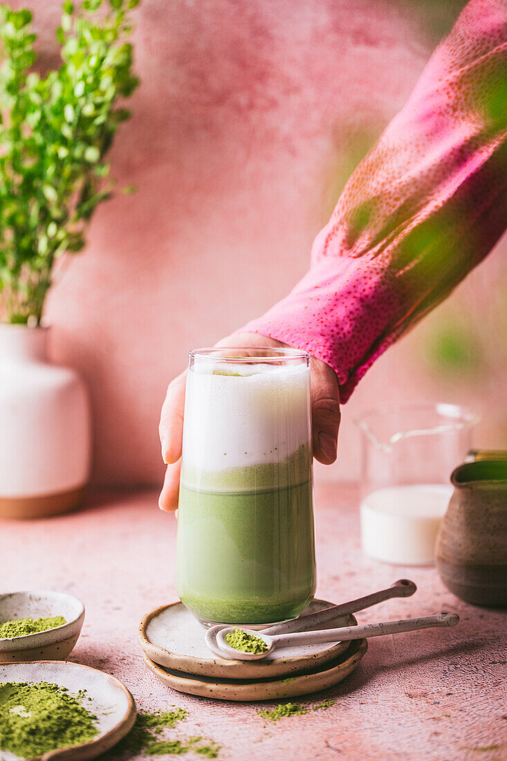 Matcha latte with almond milk