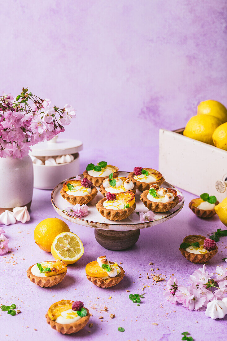 Mini-Zitronentörtchen mit Himbeere und Minze