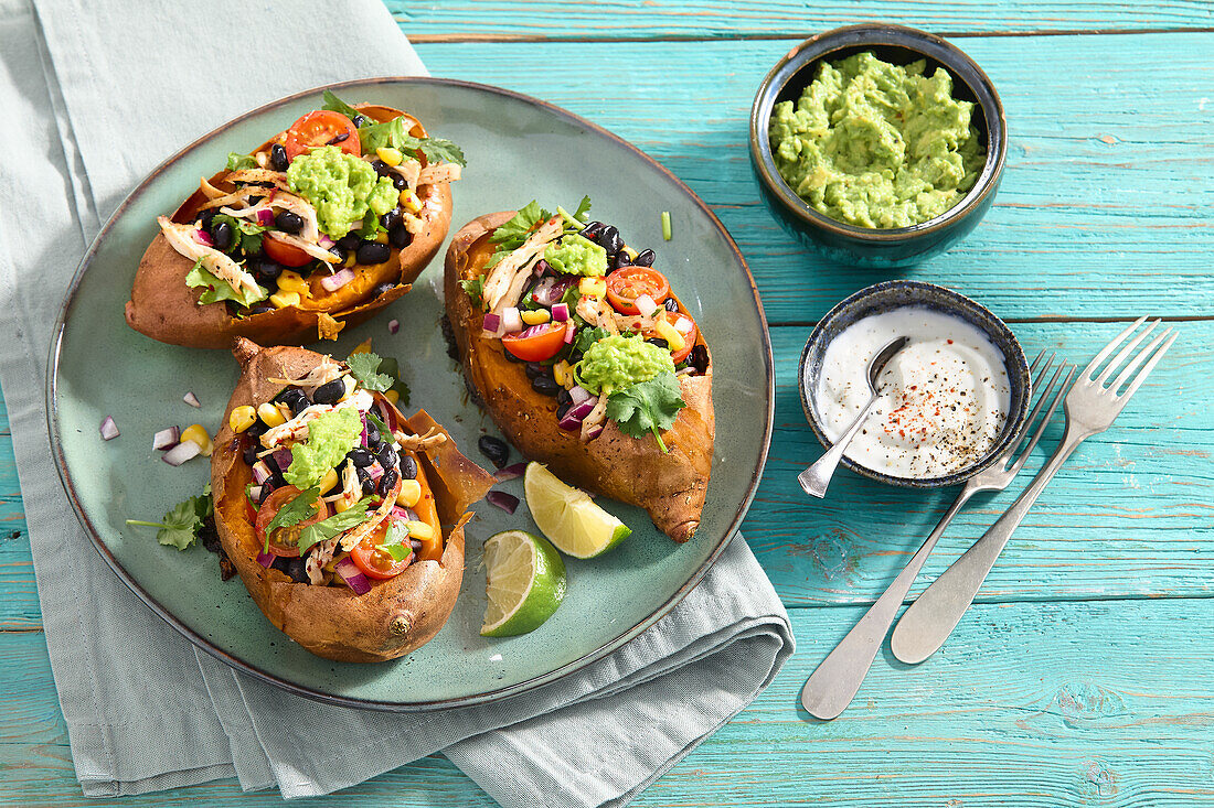 Loaded sweet potatoes with black beans + steps