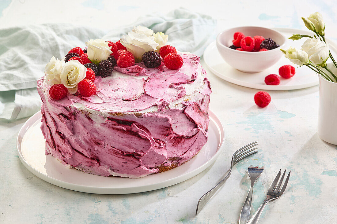 Pink flower cake + steps