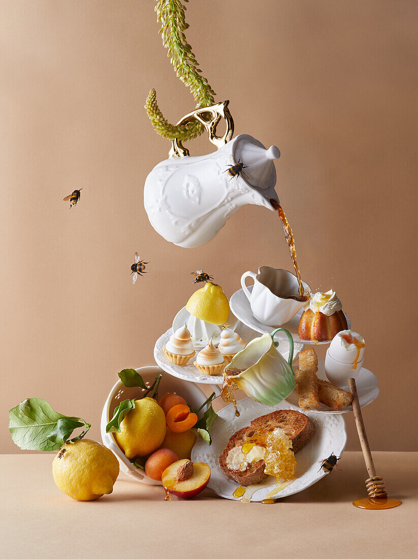 Still life with pastries and breakfast ingredients