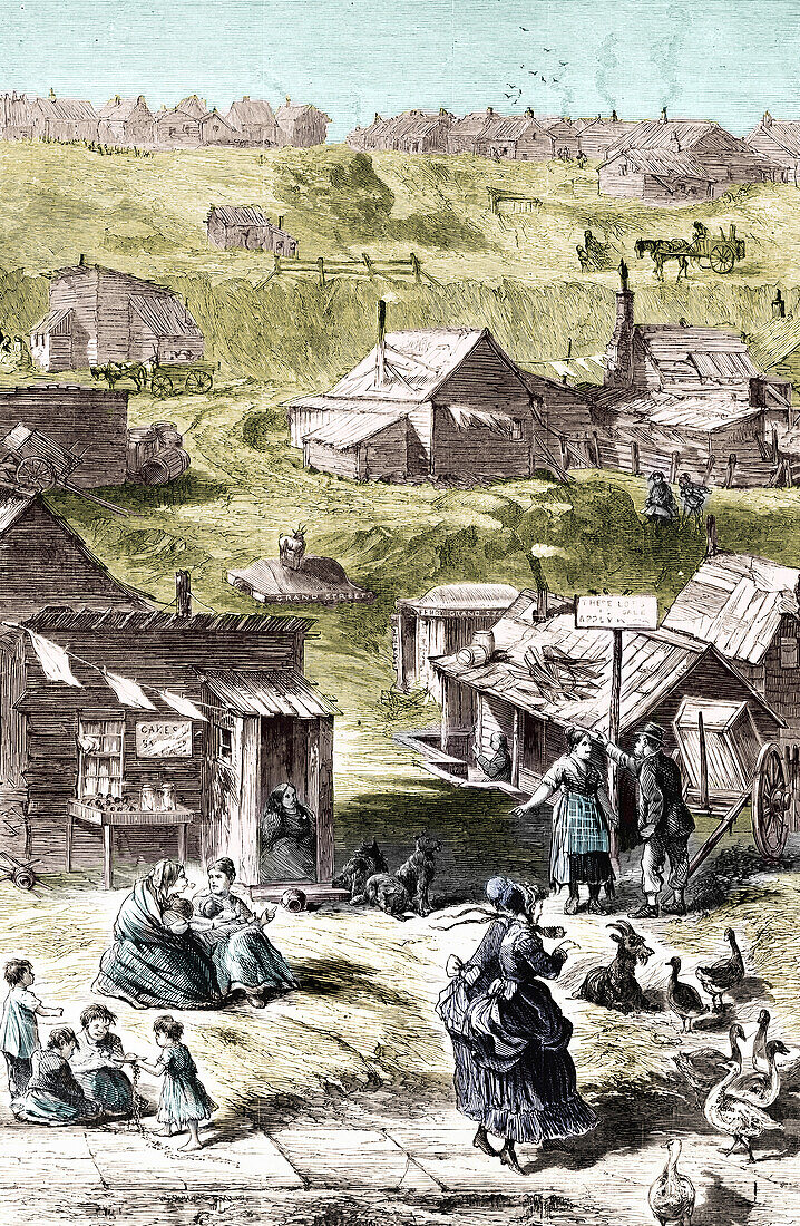 Squatters, Central Park, NYC, 1869, illustration