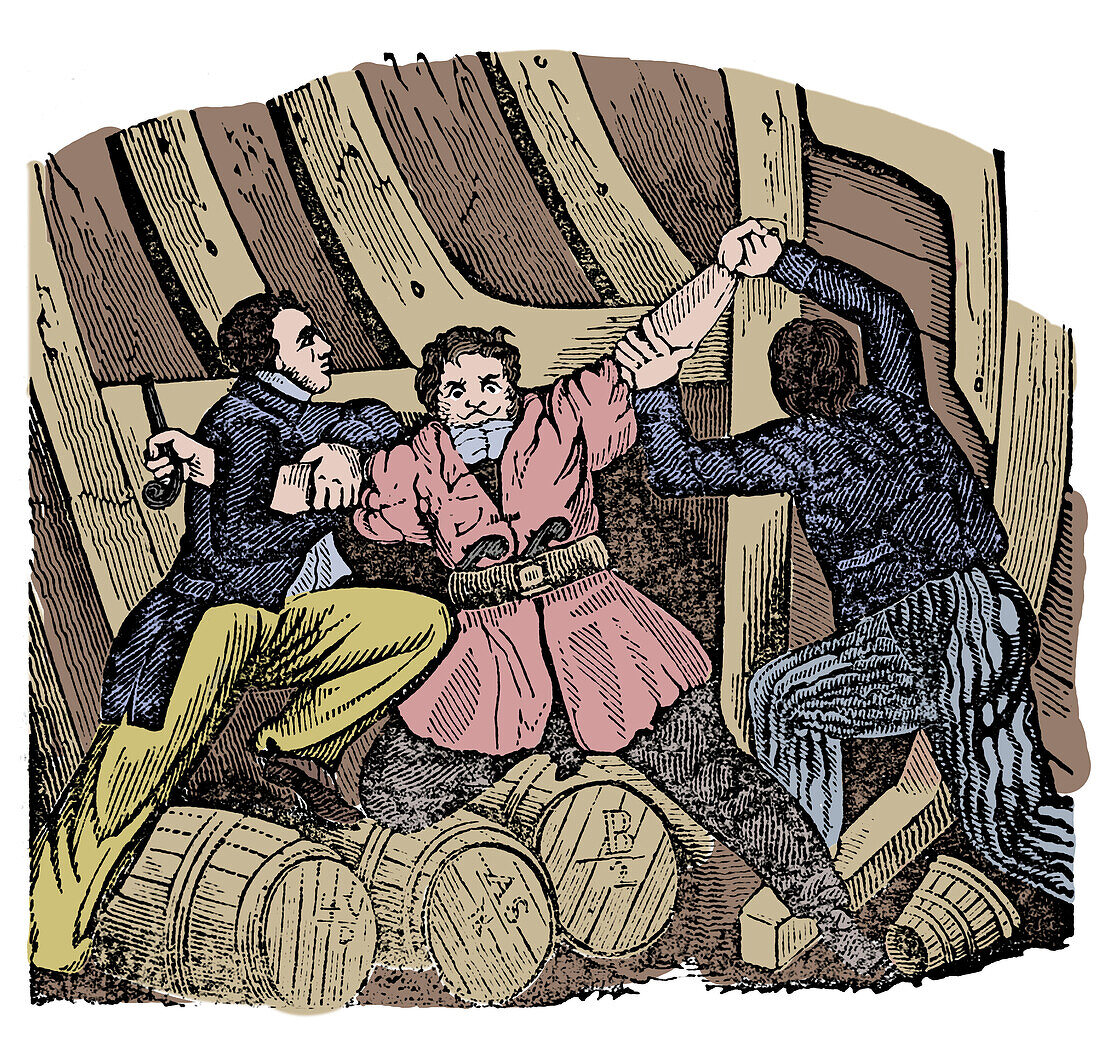 Capture of English pirate Charles Vane, illustration