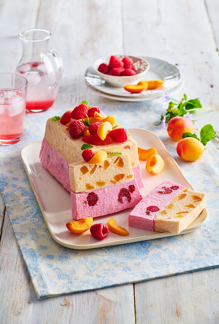 Apricot and raspberry semifreddo